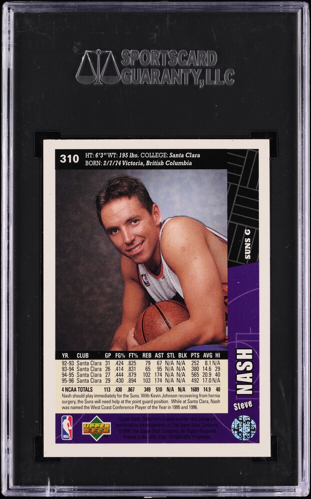 1996 Collector's Choice Steve Nash ROOKIE #310 SGC 9 MINT