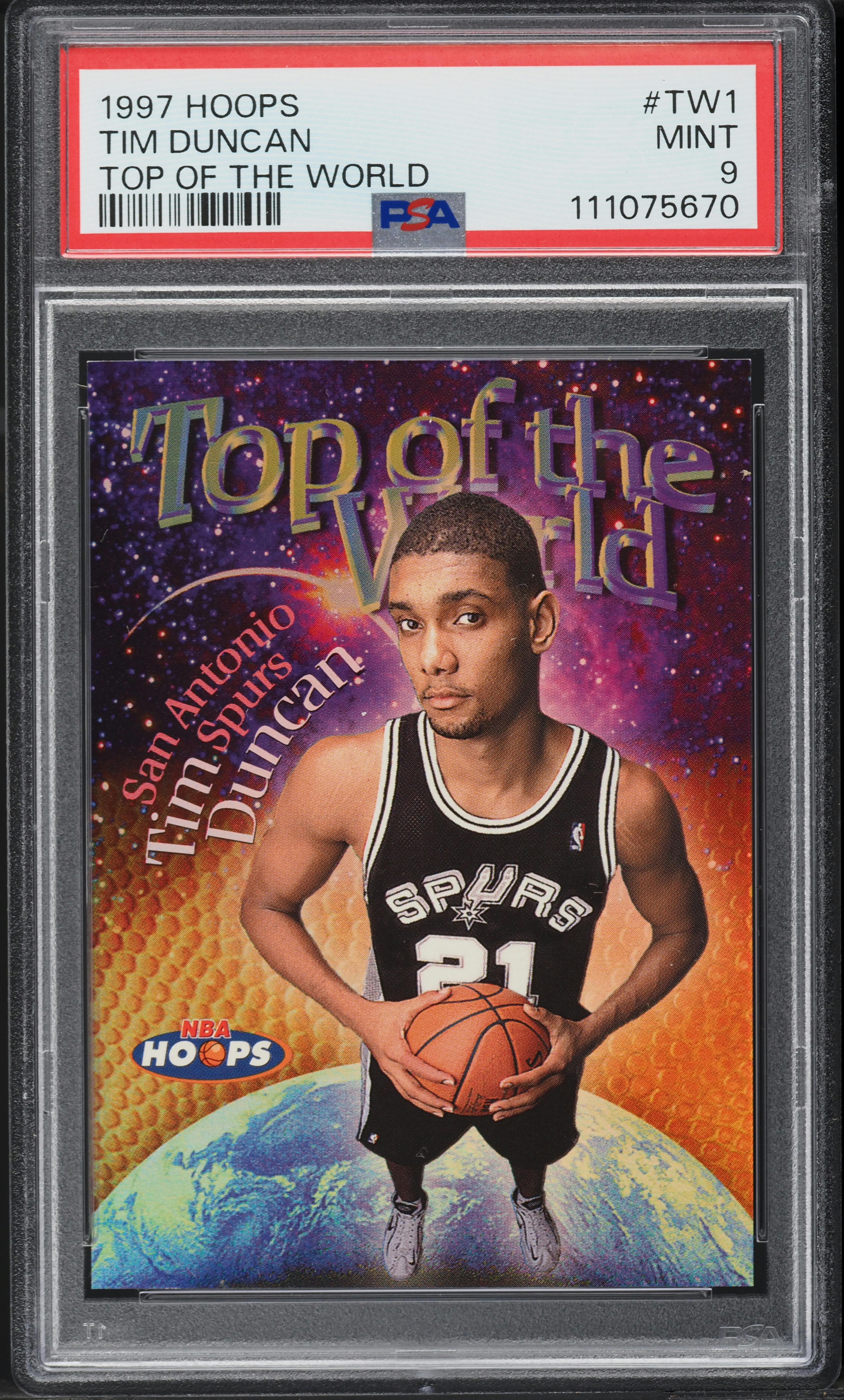 1997 Hoops Top Of The World Tim Duncan ROOKIE #TW1 PSA 9 MINT on 