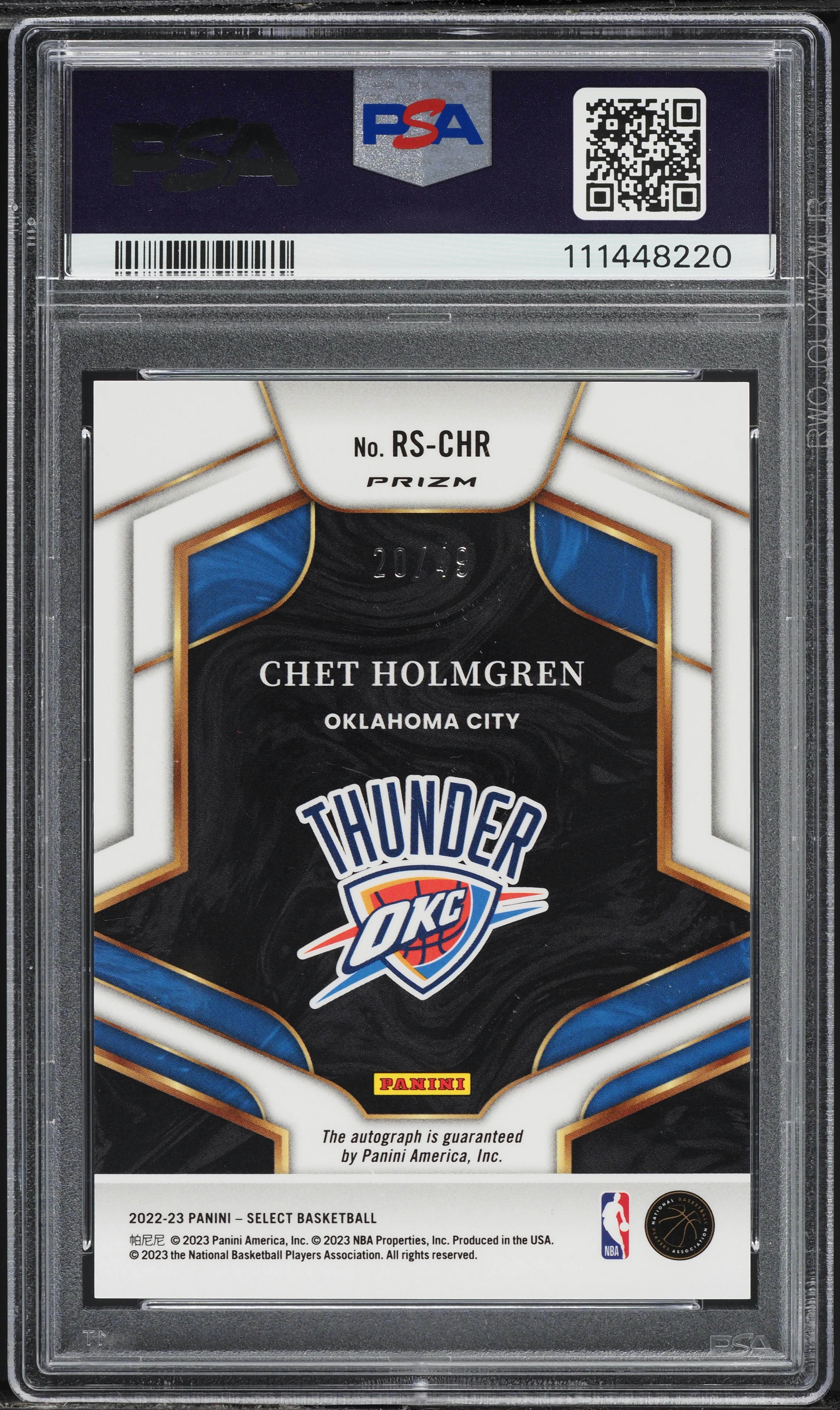 2022 Select Blue Chet Holmgren ROOKIE AUTO /49 #RSCHR PSA 10 GEM