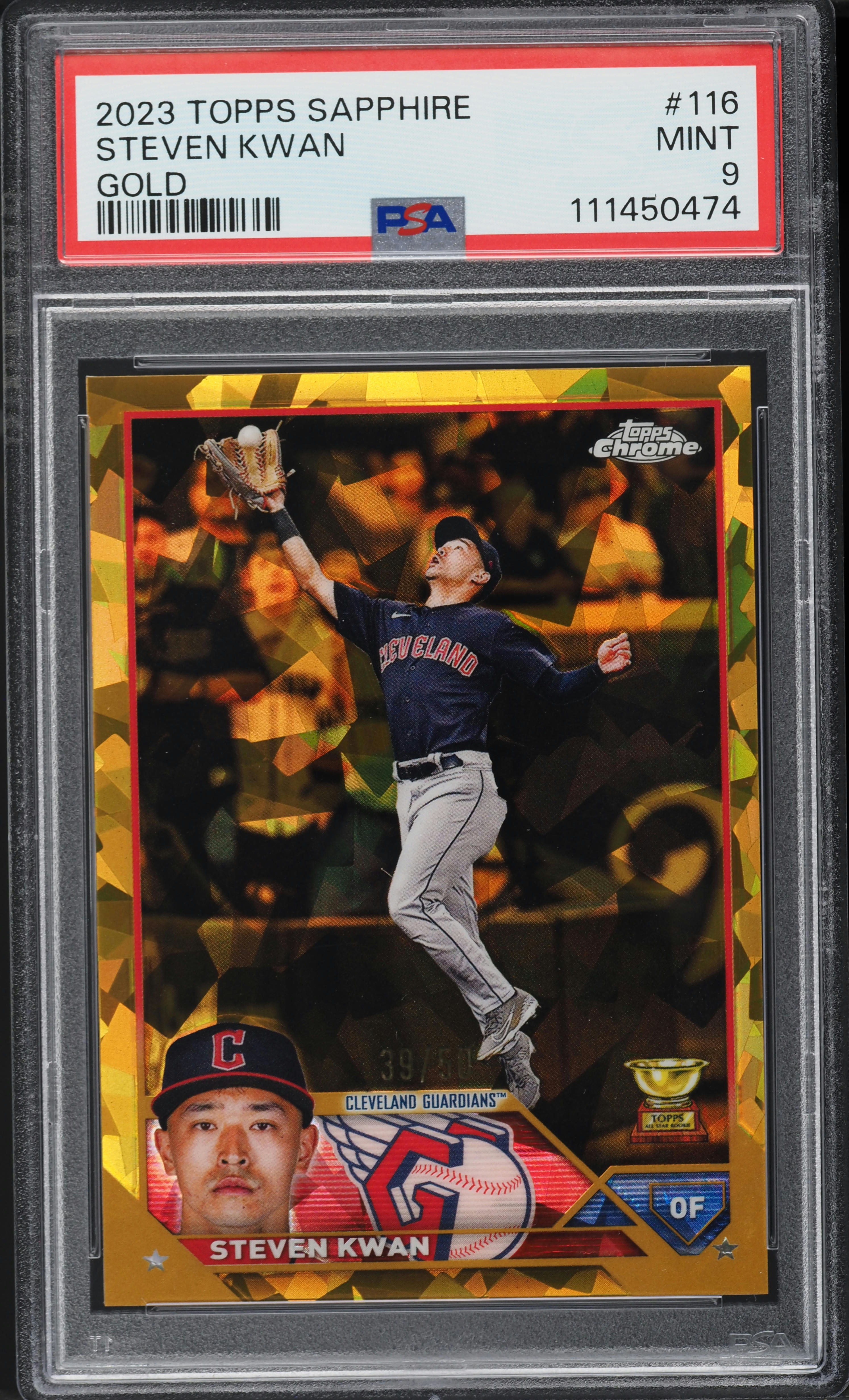 2023 Topps Chrome Sapphire Gold Steven Kwan /50 #116 PSA 9 MINT on 