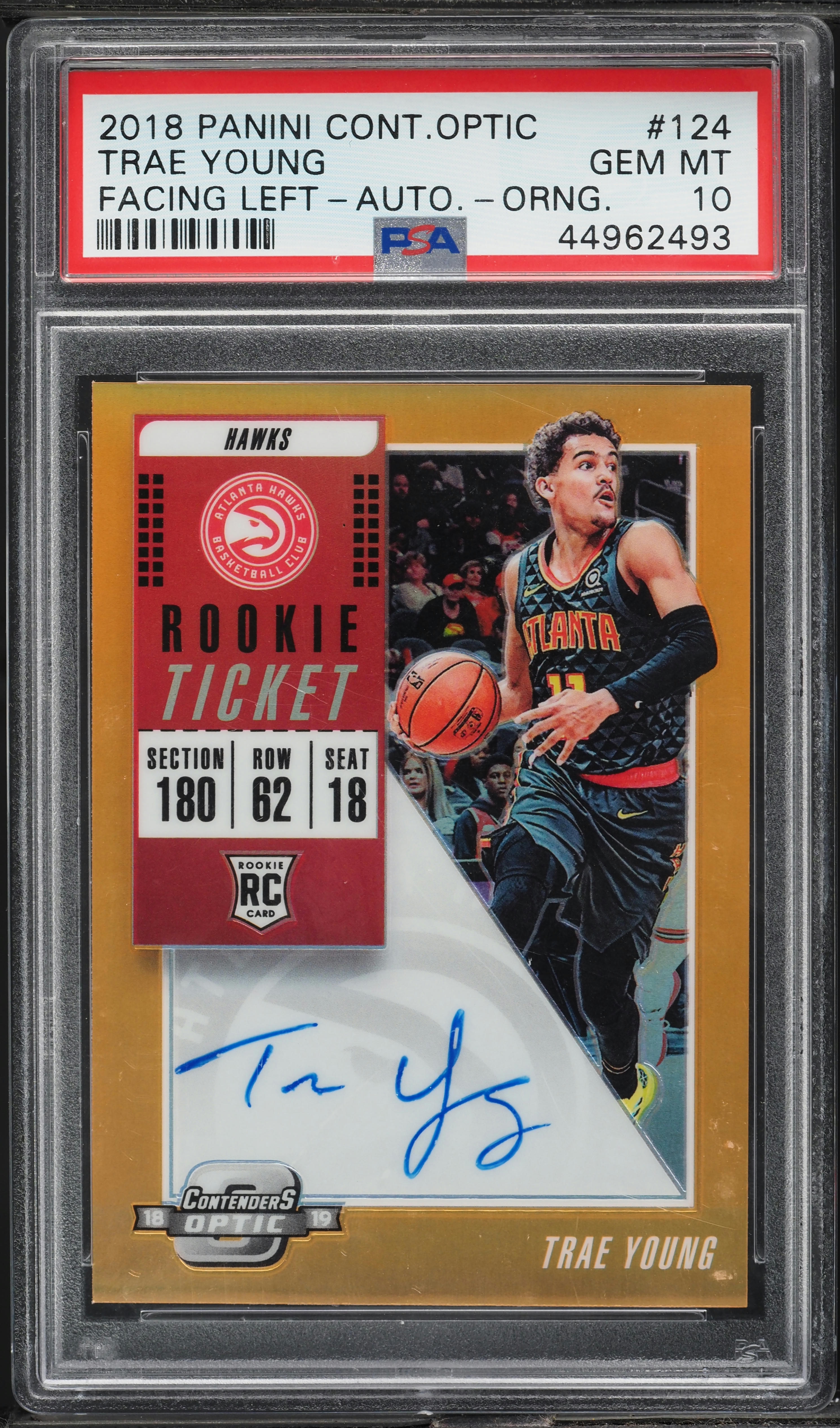 2018 Panini Contenders Optic Orange Trae Young ROOKIE AUTO /25 PSA