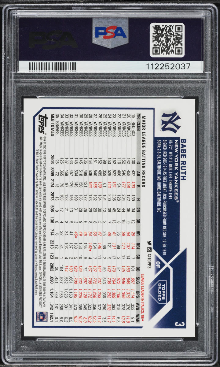 2023 Topps Gilded Collection Wave Gold Etch Babe Ruth /75 #3 PSA 10 GEM MINT