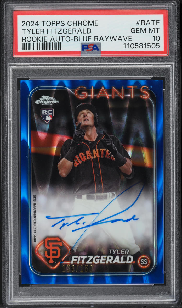 2024 Topps Chrome Blue Raywave Tyler Fitzgerald ROOKIE AUTO /150 #RATF PSA 10
