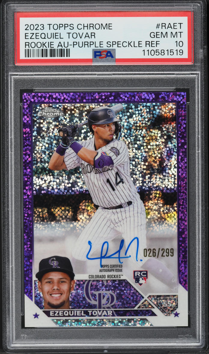 2023 Topps Chrome Purple Speckle Ezequiel Tovar ROOKIE AUTO /299 PSA 10 GEM MINT