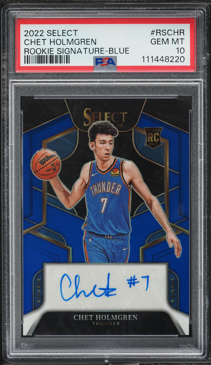 スポーツ選手 Chet Holmgren /25 RC AUTO 2022 Select Blue Chet Holmgren ROOKIE AUTO /49 #RSCHR PSA 10 GEM