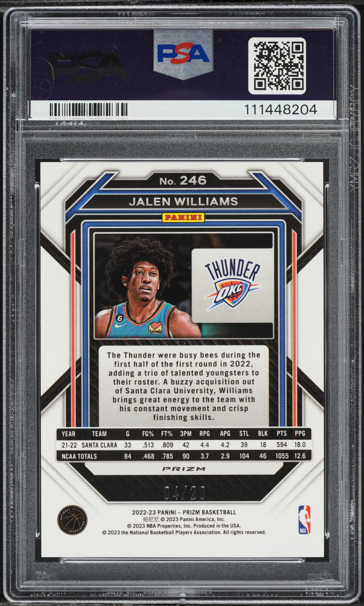 2022 Panini Prizm Purple Choice Jalen Williams ROOKIE /20 #246 PSA
