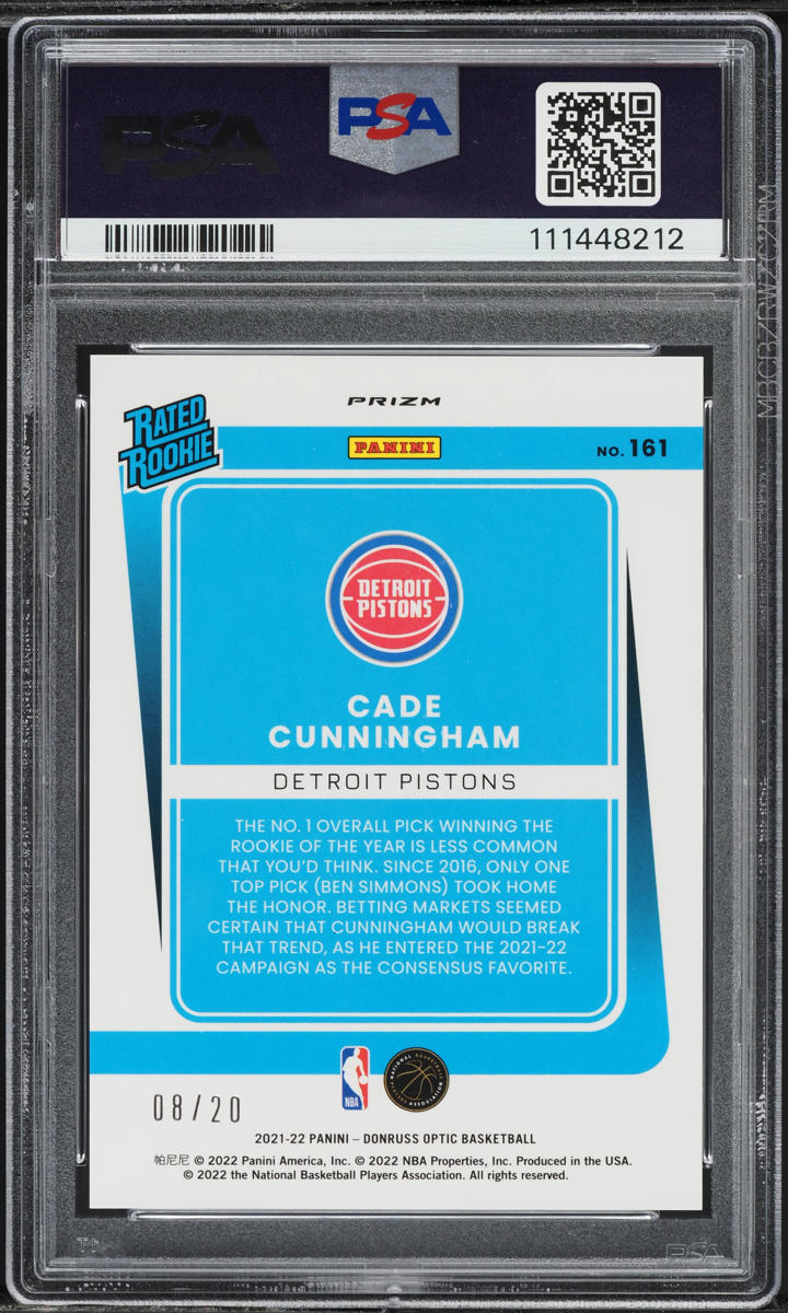 2021 Donruss Optic Fast Break Pink Cade Cunningham ROOKIE /20 #161 PSA 6 EXMT