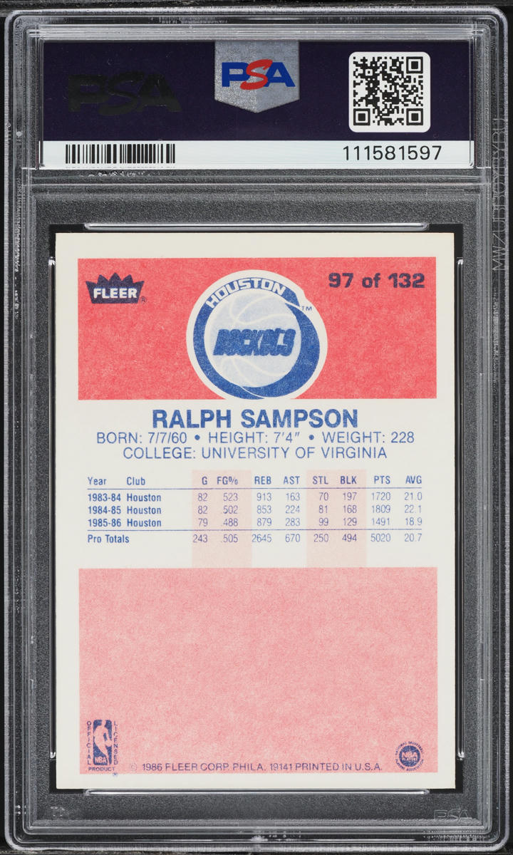 1986 Fleer Basketball Ralph Sampson ROOKIE #97 PSA 5 EX