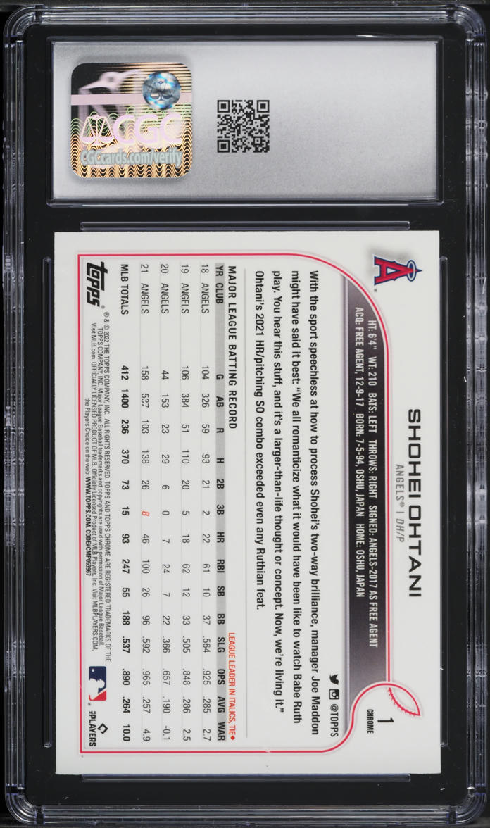 2022 Topps Chrome Prism Refractor Shohei Ohtani #1 CGC 10 GEM MINT