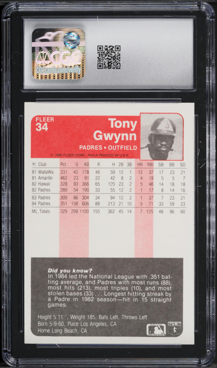 1985 Fleer Tony Gwynn #34 CGC 8 NM-MT