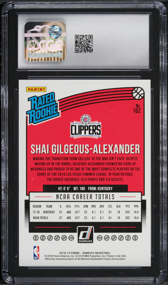 2018 Donruss Basketball Shai Gilgeous-Alexander ROOKIE #162 CGC 8.5 NM-MT+
