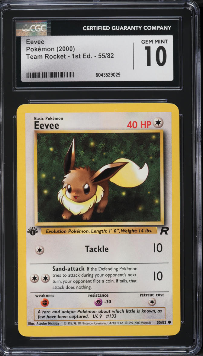 2000 Pokemon Team Rocket 1st Edition Eevee #55 CGC 10 GEM MINT