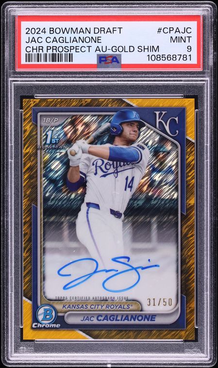 2024 Bowman Chrome Gold Shimmer Jac Caglianone PROSPECT AUTO /50 #CPAJC PSA 9 MINT