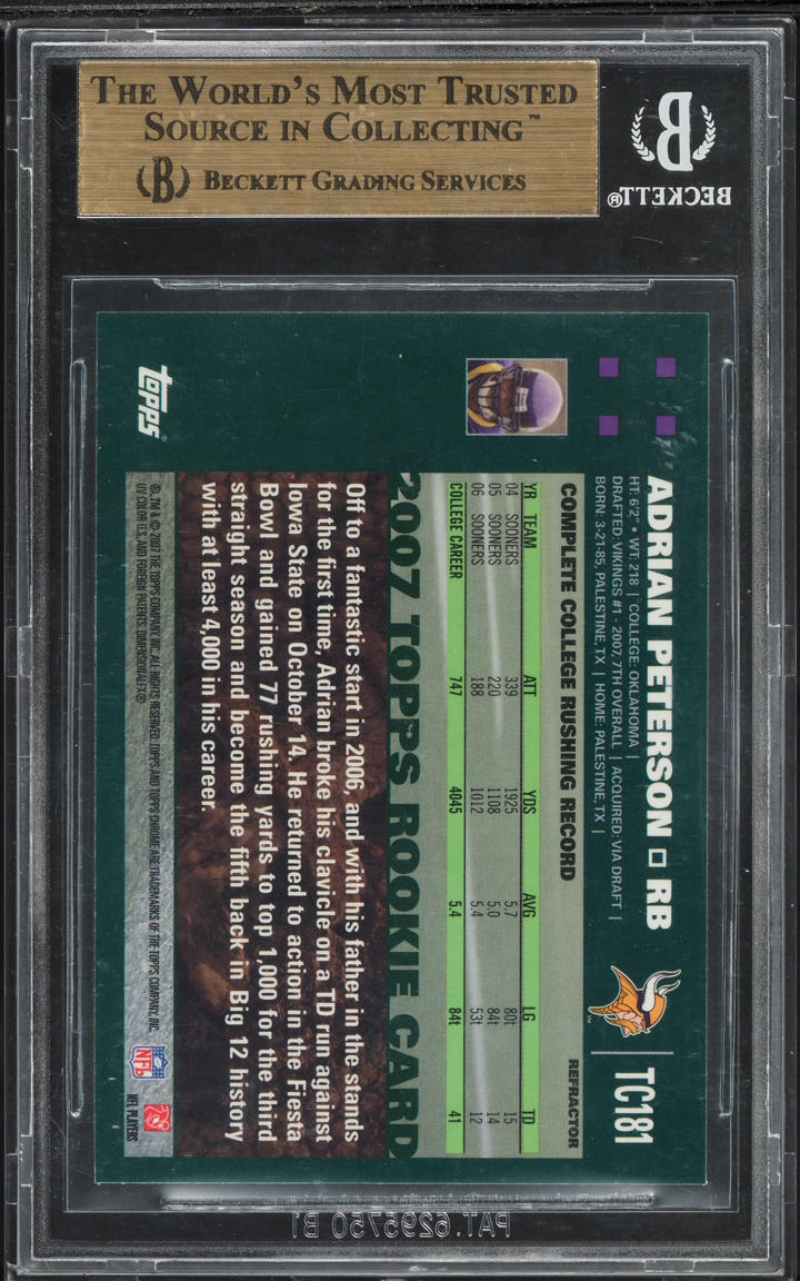 2007 Topps Chrome Refractor Adrian Peterson ROOKIE #TC181 BGS 9.5 GEM MINT