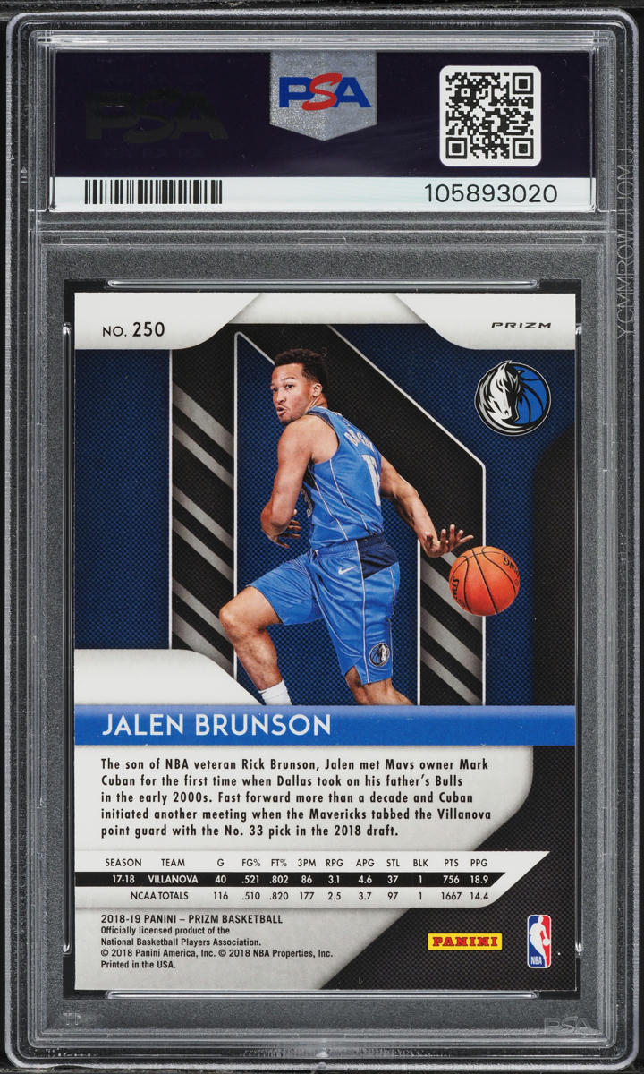 2018 Panini Prizm Silver Jalen Brunson ROOKIE #250 PSA 10 GEM MINT