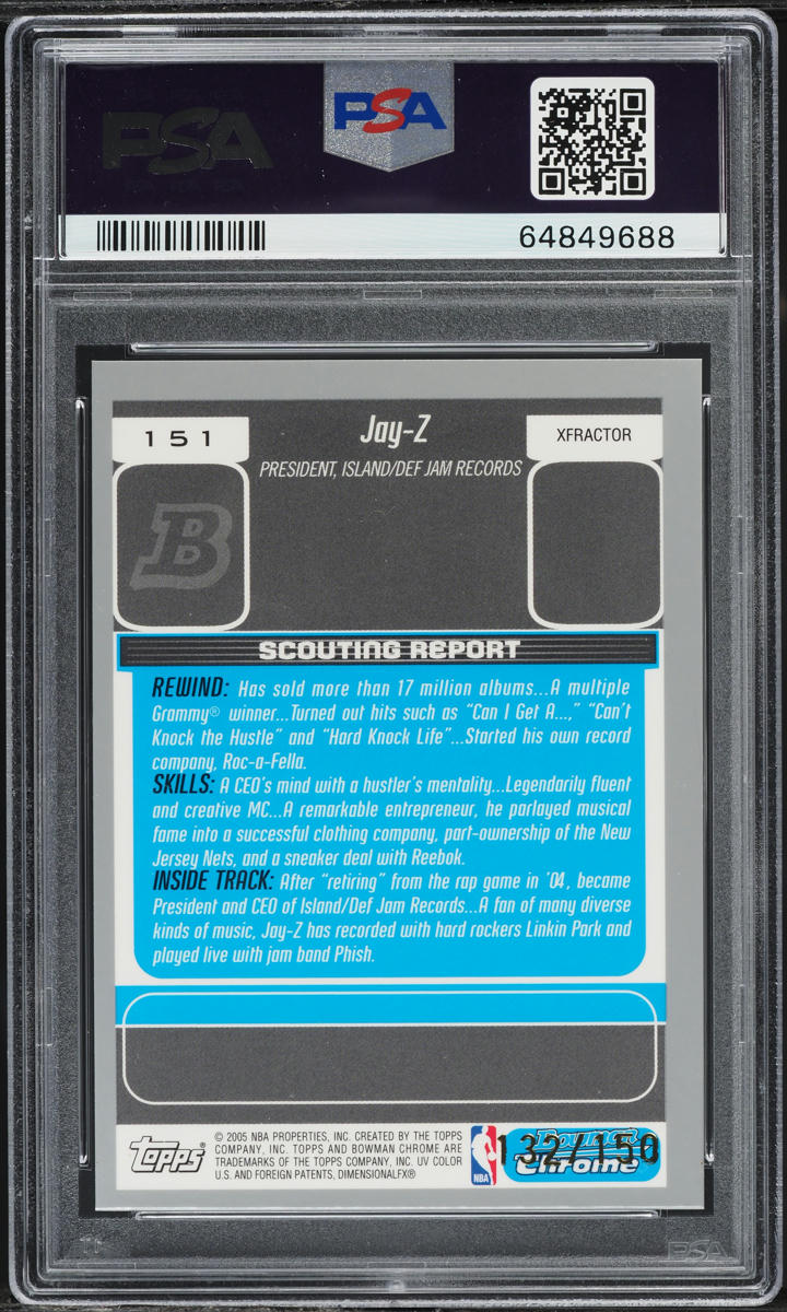 2005 Bowman Chrome Draft Picks & Prospects Xfractor Jay-Z /150