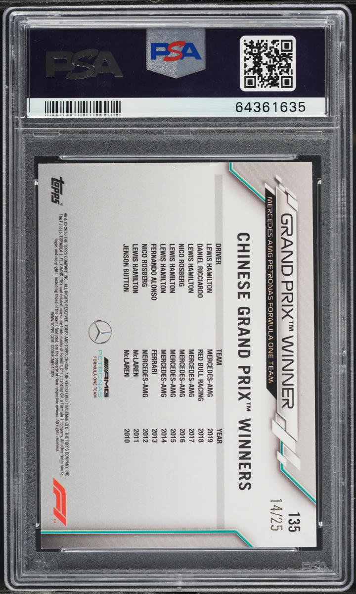 2020 Topps Chrome Formula 1 F1 Orange Refractor Lewis Hamilton /25 #135 PSA 6