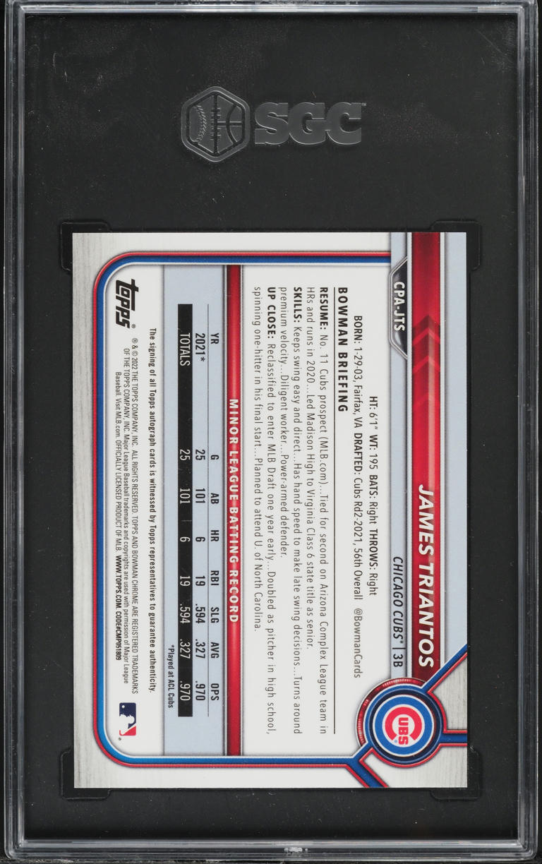 2022 Bowman Chrome Yellow James Triantos AUTO /75 #CPA-JTS SGC 10 GEM MINT