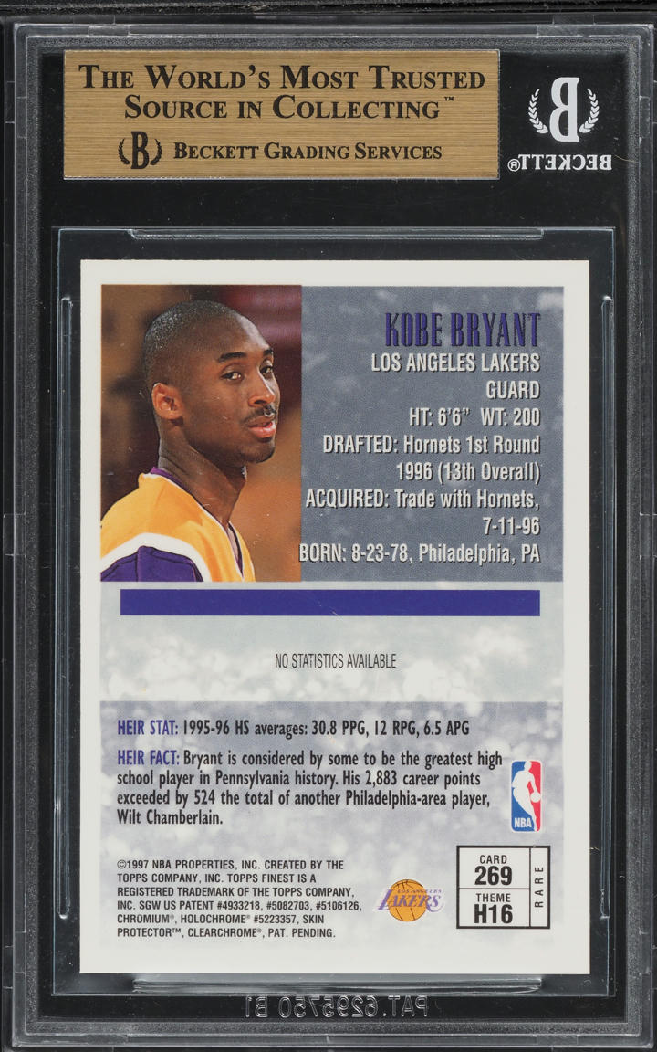 1996 Finest Basketball Kobe Bryant ROOKIE #269 BGS 9.5 GEM MINT