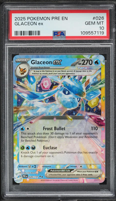2025 Pokemon SV Prismatic Evolutions Glaceon ex #26 PSA 10 GEM