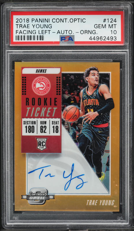 2018 Panini Contenders Optic Orange Trae Young ROOKIE AUTO /25 PSA