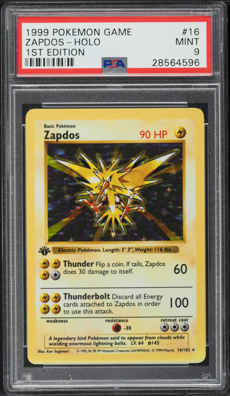 1999 Pokemon Base Set Shadowless 1st Edition Holo Zapdos #16 PSA 9 MINT