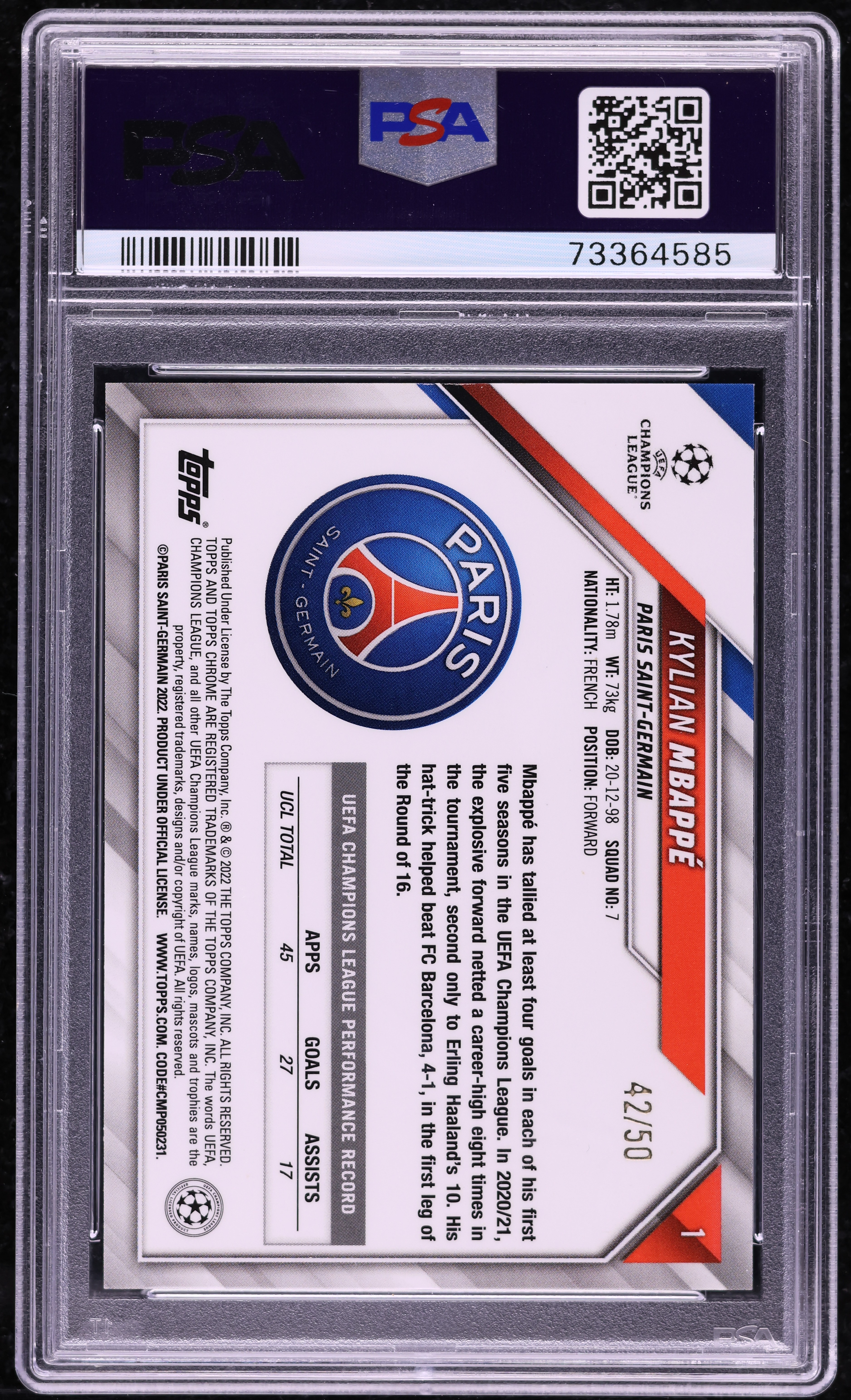 2021 Topps Chrome UEFA Champions League Gold Ref. Kylian Mbappe