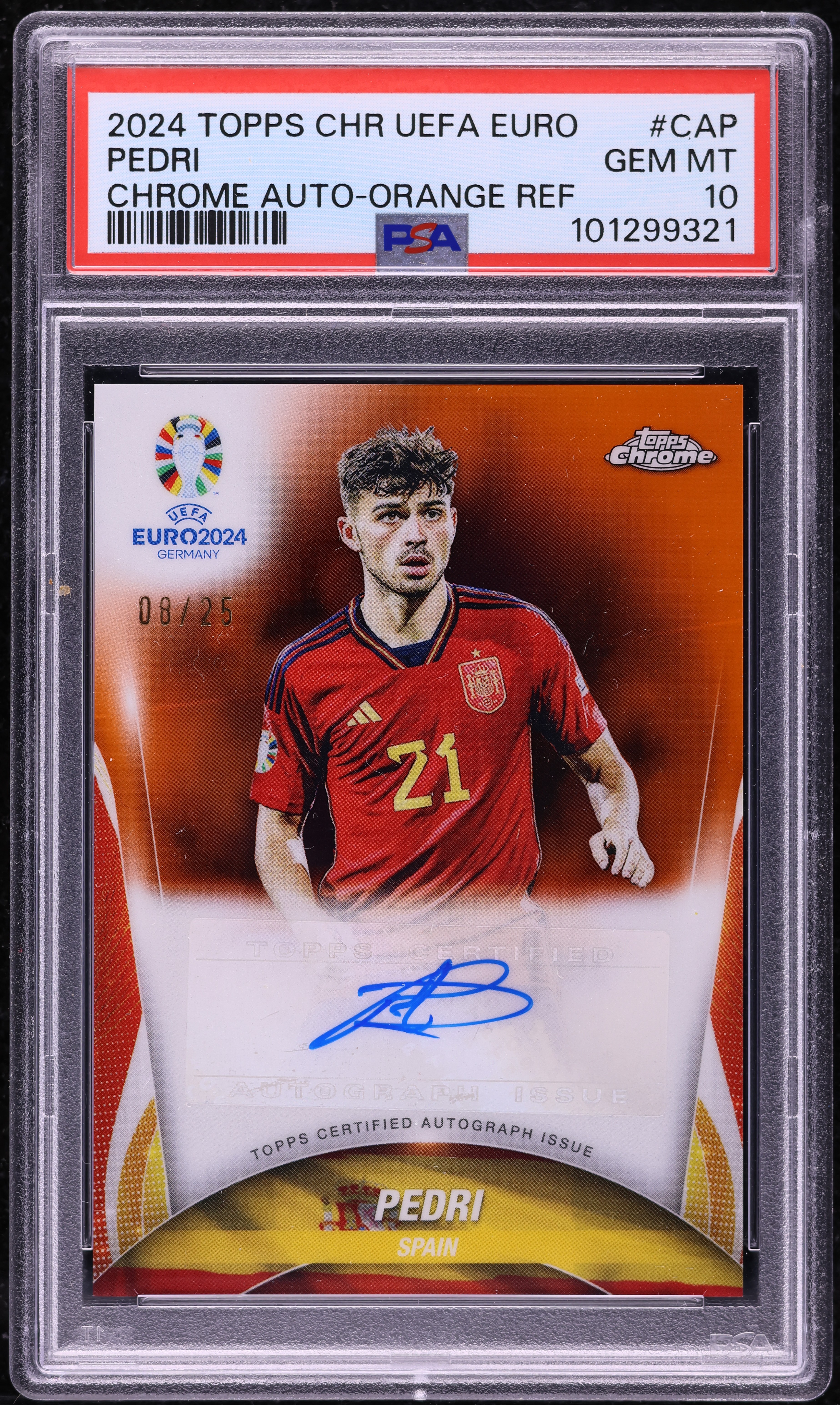 2024 Topps Chrome UEFA Euro Orange Ref. Pedri AUTO /25 #CAP PSA 10