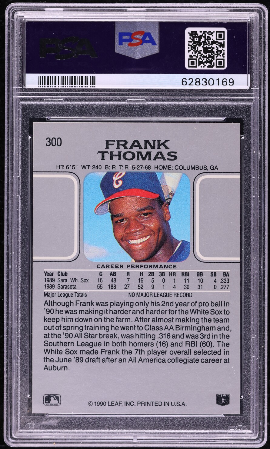 1990 Leaf Frank Thomas ROOKIE #300 PSA 5 EX