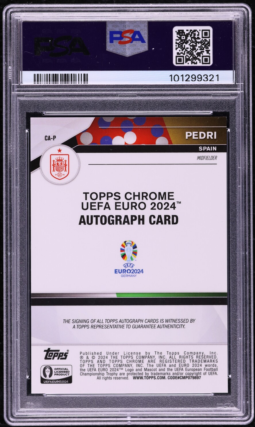 2024 Topps Chrome UEFA Euro Orange Ref. Pedri AUTO /25 #CAP PSA 10 GEM MINT
