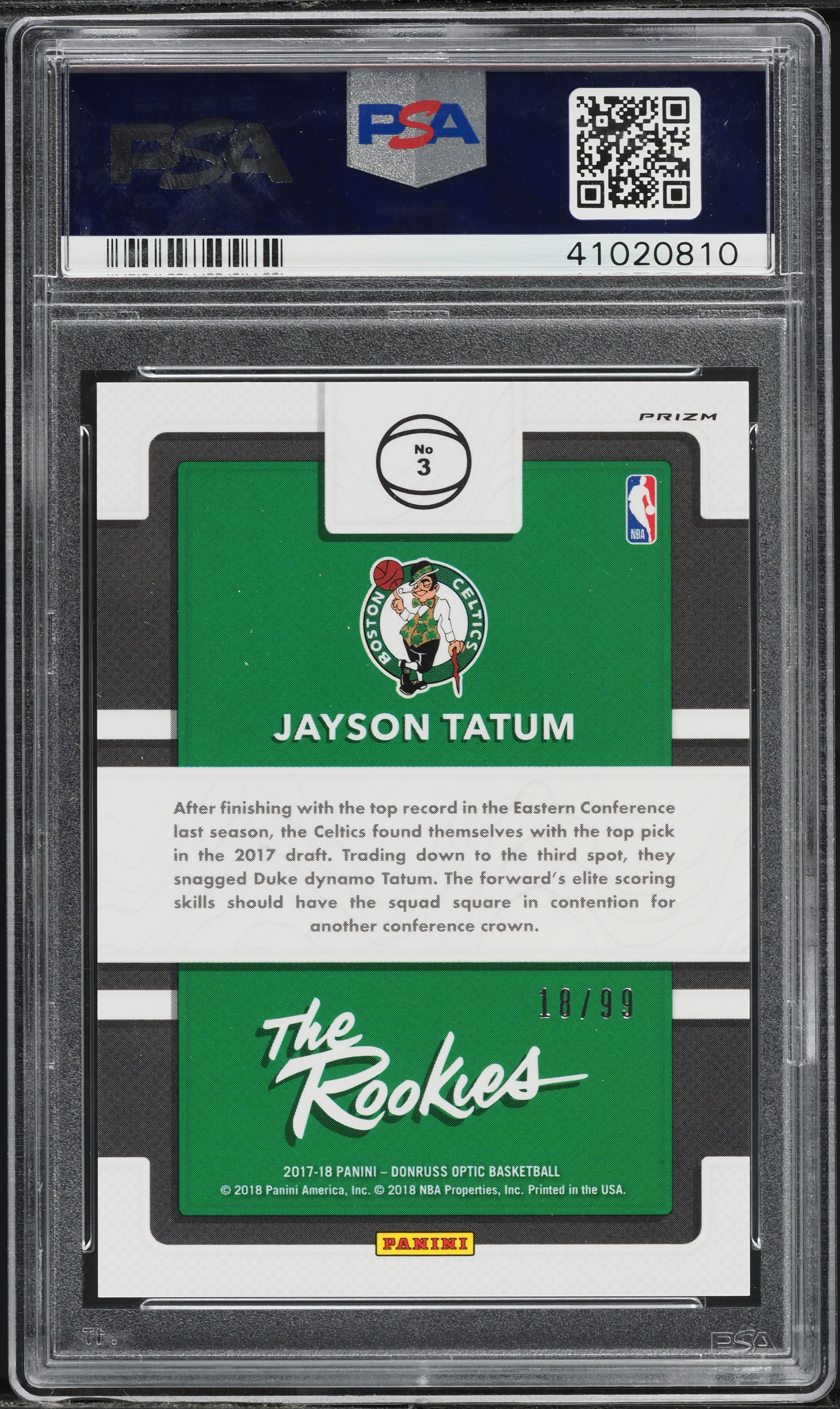 2017 Donruss Optic The Rookies Red Jayson Tatum ROOKIE /99 #3 PSA