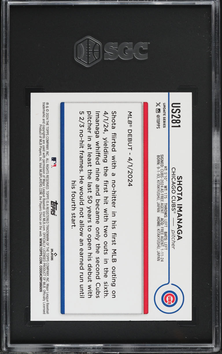2024 Topps Update Shota Imanaga ROOKIE #US281 SGC 10 GEM MINT