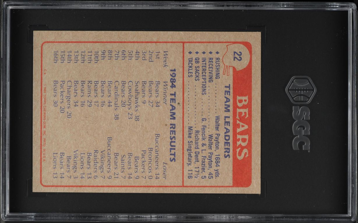 1985 Topps Football Walter Payton BEARS TEAM LDRS #22 SGC 8 NM-MT