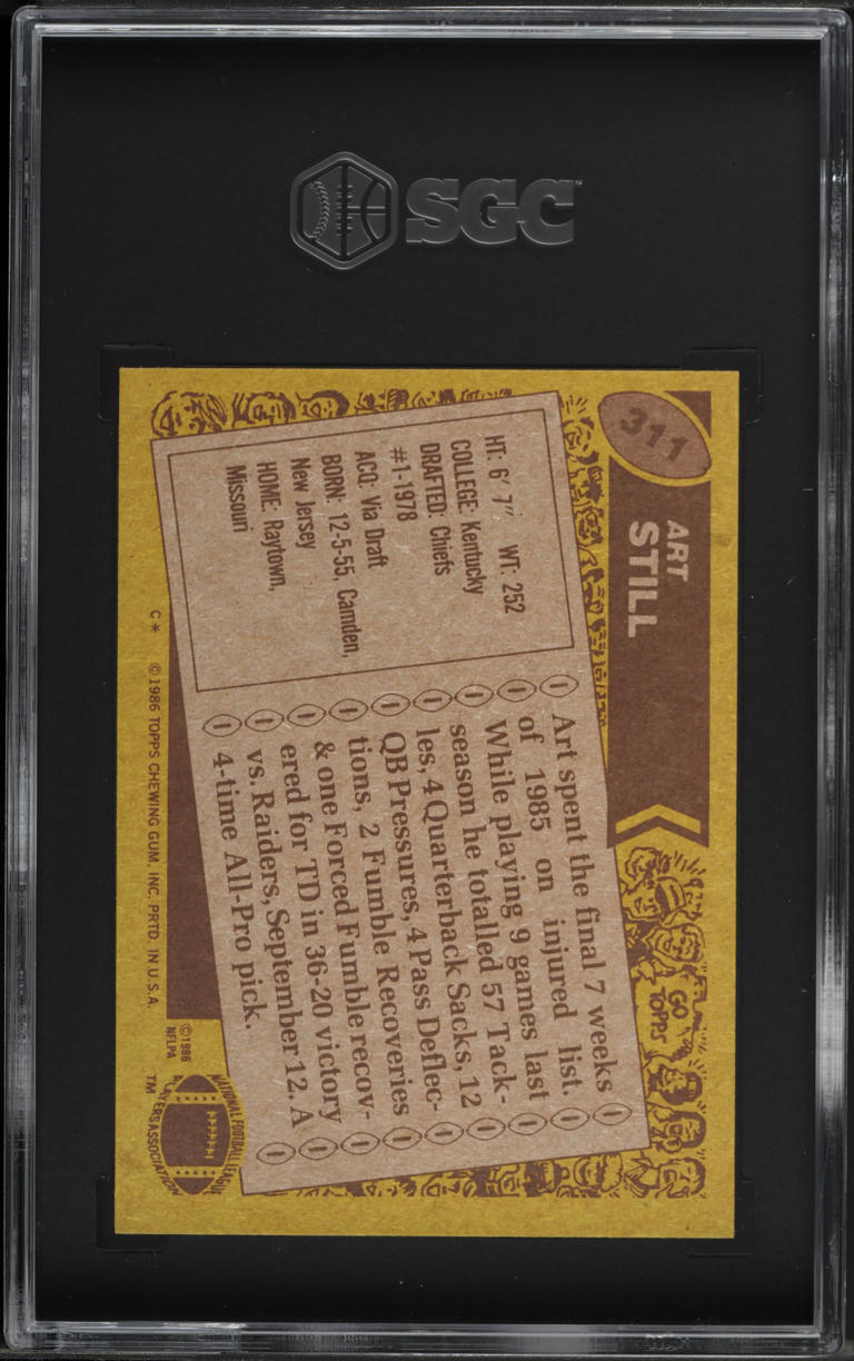 1986 Topps Football Art Still #311 SGC 8 NM-MT