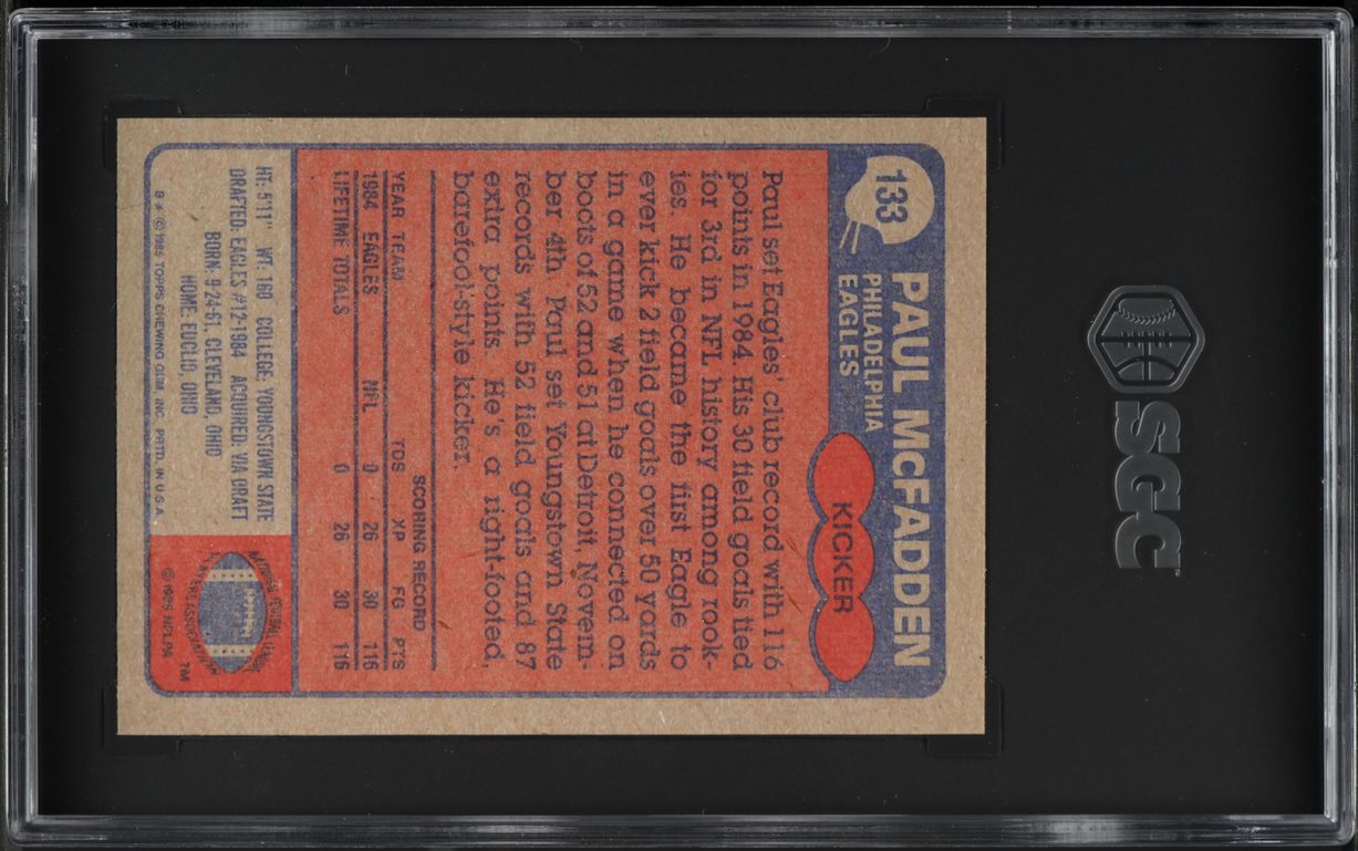 1985 Topps Football Paul McFadden #133 SGC 6 EXMT
