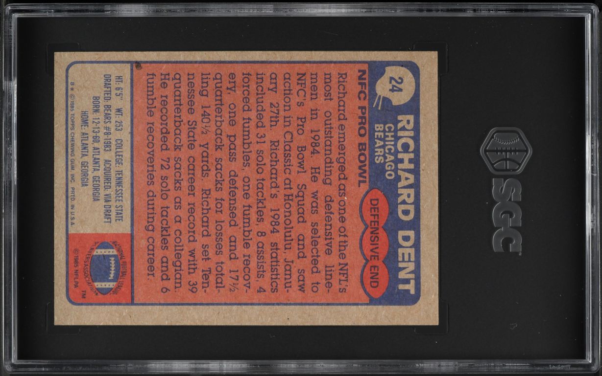 1985 Topps Football Richard Dent ROOKIE, ALL-PRO #24 SGC 6.5 EXMT+