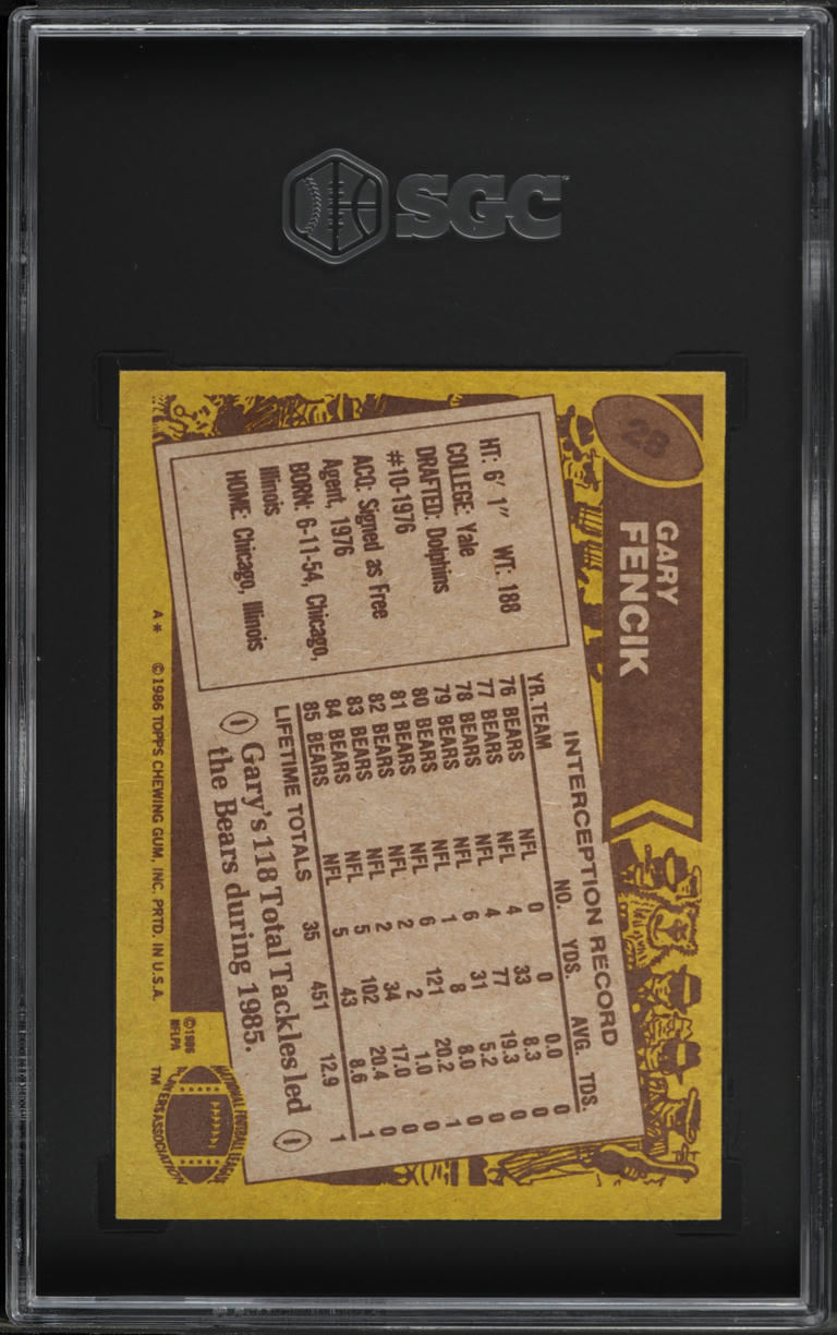 1986 Topps Football Gary Fencik #28 SGC 8.5 NM-MT+
