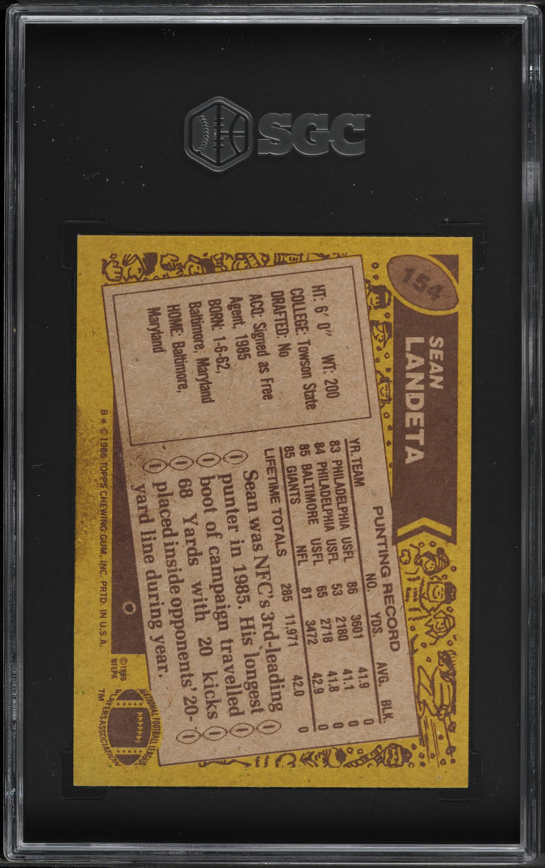 1986 Topps Football Sean Landeta #154 SGC 6 EXMT
