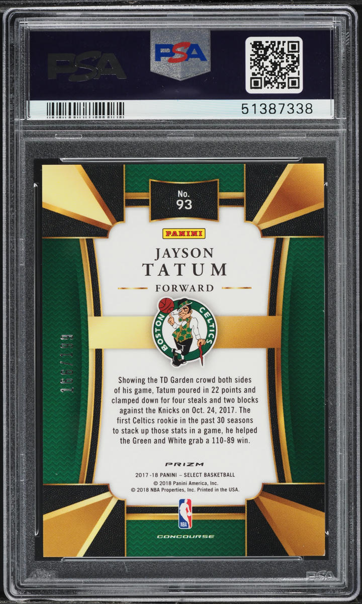 2017 Select Concourse Maroon Prizm Jayson Tatum ROOKIE /199 #93 PSA 9 MINT