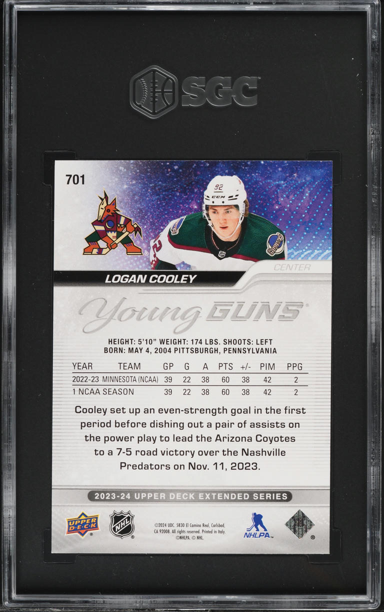 2023 Upper Deck Young Guns Logan Cooley ROOKIE #701 SGC 10 GEM MINT