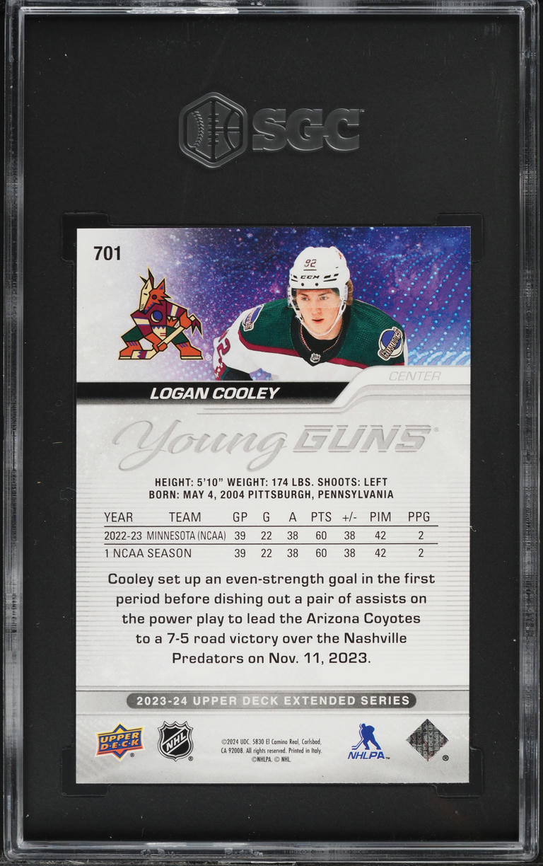 2023 Upper Deck Young Guns Logan Cooley ROOKIE #701 SGC 10 GEM MINT
