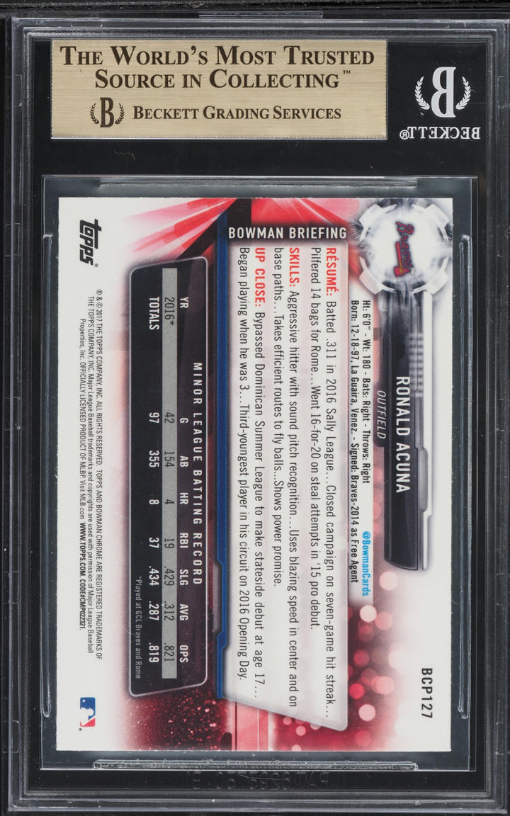 2017 Bowman Chrome Prospects Ronald Acuna Jr. #BCP127 BGS 9.5 GEM MINT