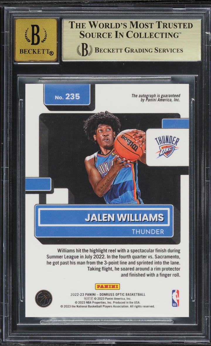 2022 Donruss Optic Signatures Jalen Williams ROOKIE AUTO #235 BGS 9.5 GEM MINT