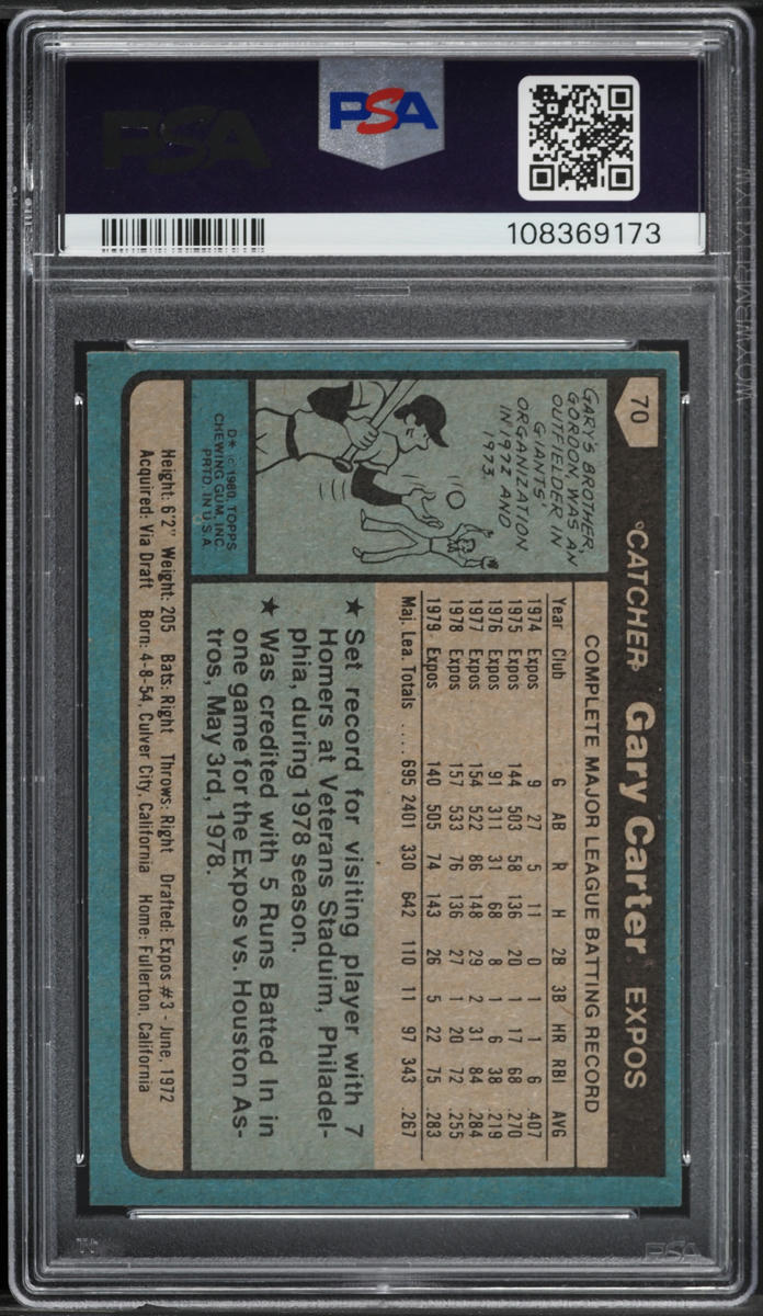1980 Topps Gary Carter #70 PSA 9 MINT