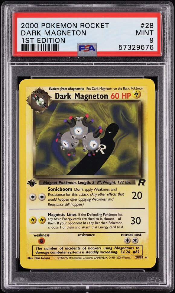 2000 Pokemon Team Rocket 1st Edition Dark Magneton #28 PSA 9 MINT