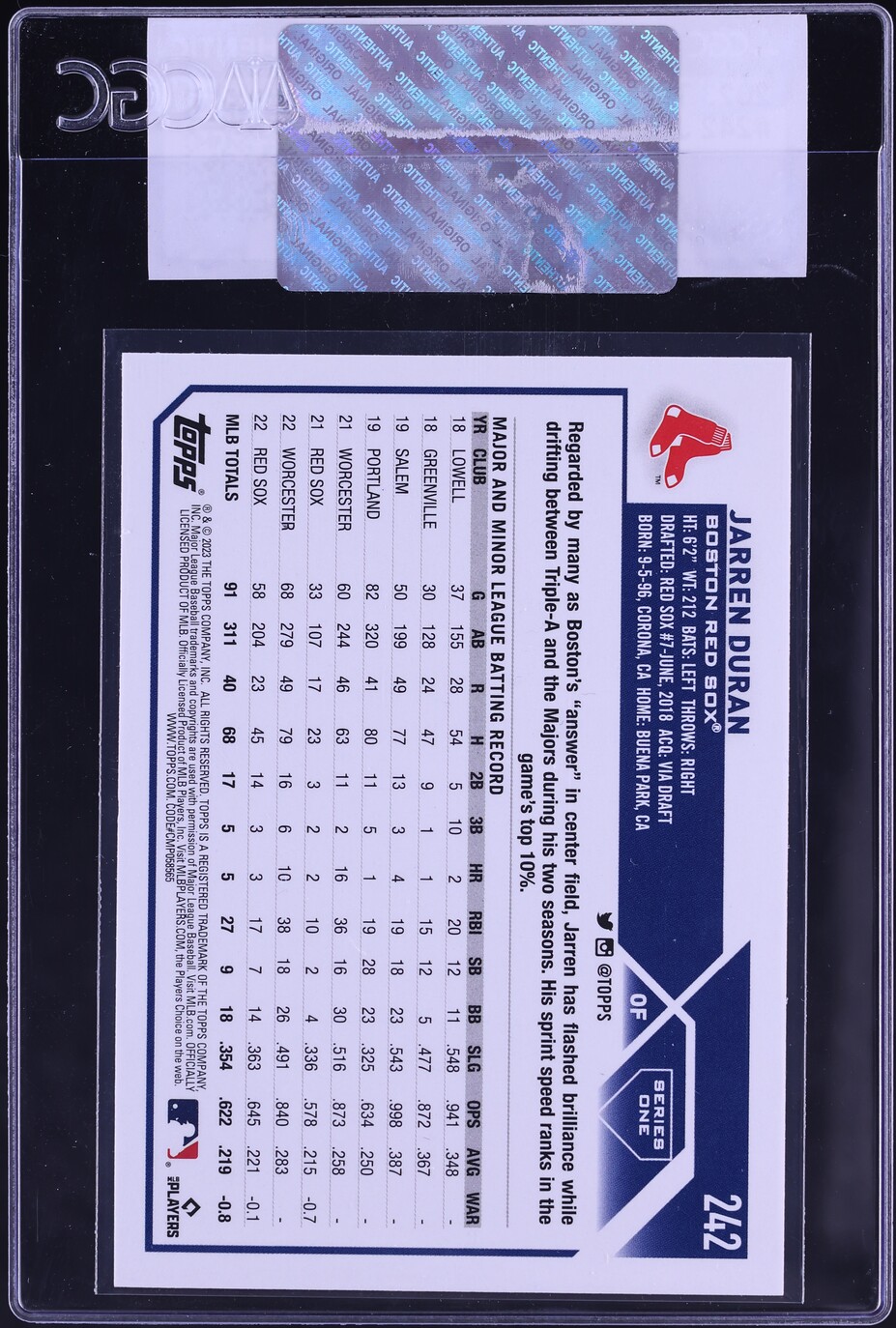 2023 Topps Jarren Duran #242 CGC AUTH