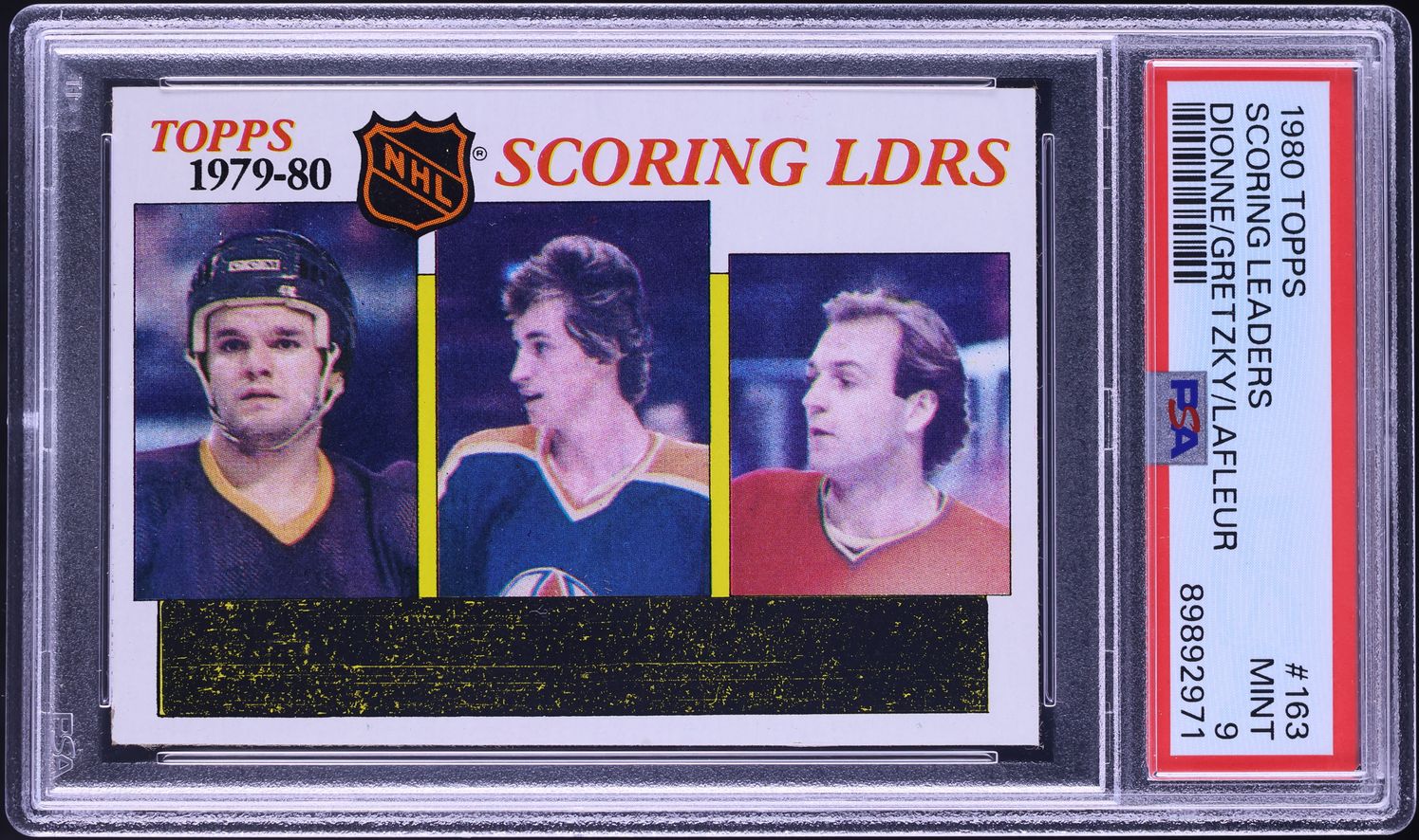 1980 Topps Hockey Wayne Gretzky Guy LaFleur Marcel Dionne LDRS #163 PSA 9 MINT