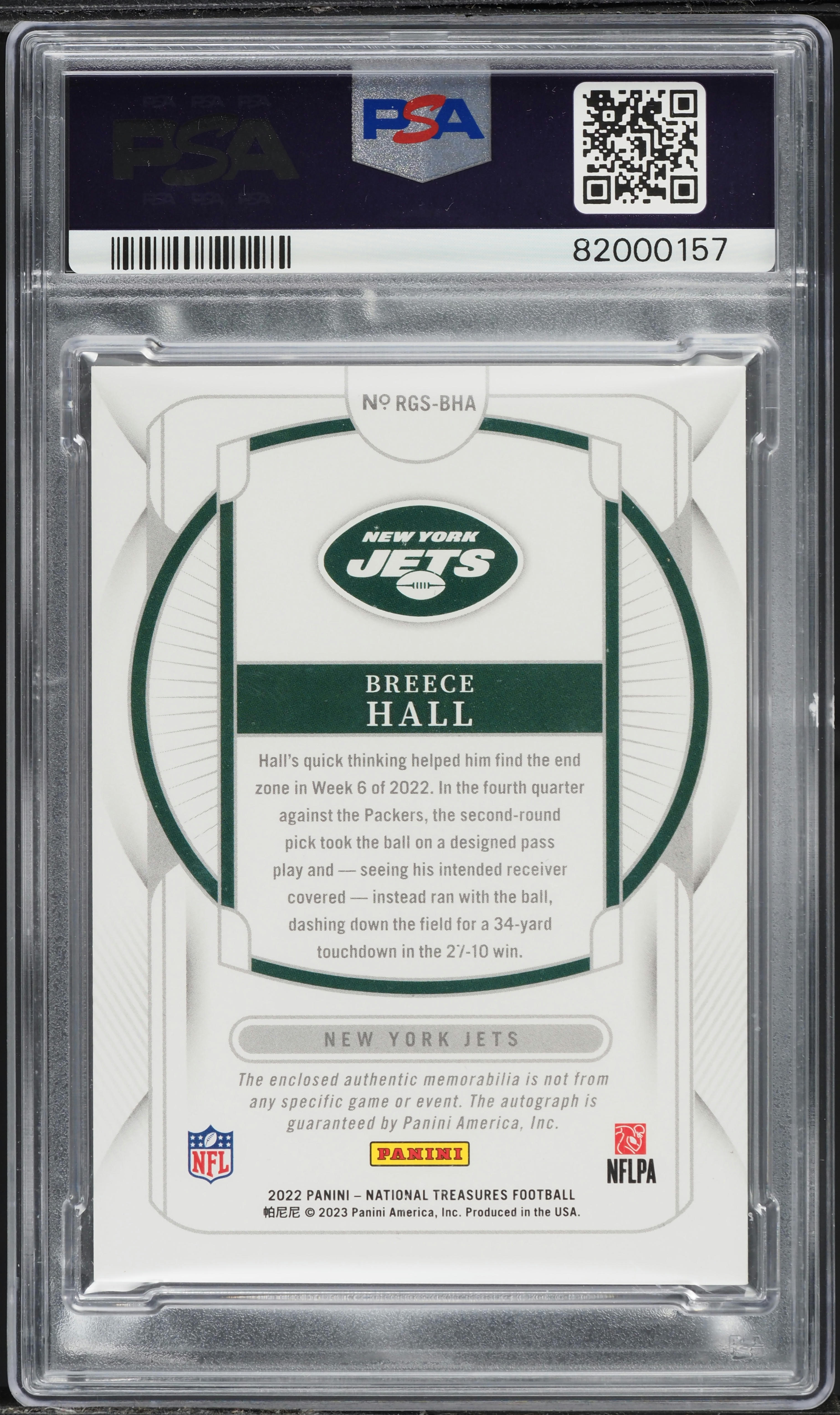 2022 National Treasures NFL Breece Hall ROOKIE SHIELD PATCH AUTO 1