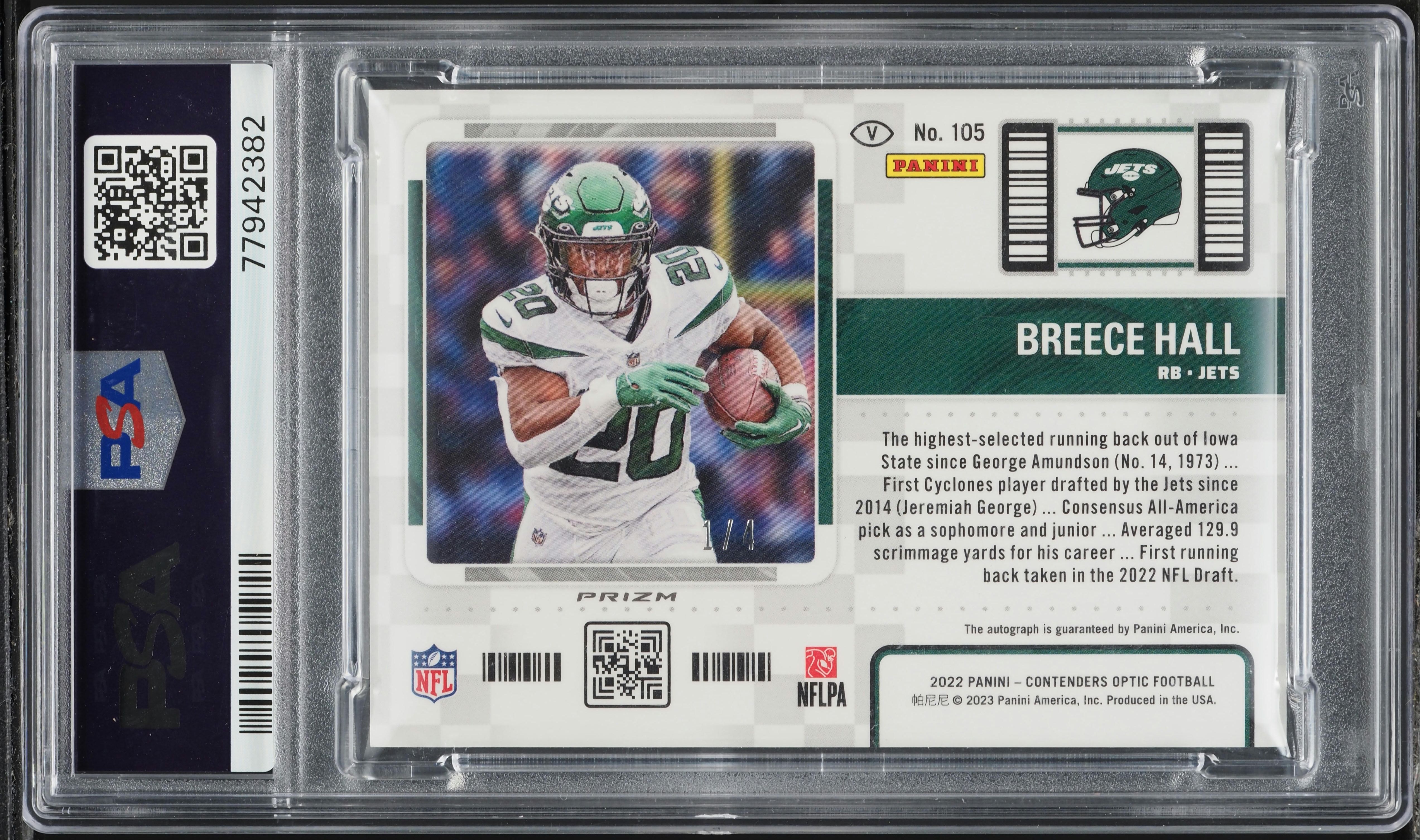 2022 Panini Contenders Optic Neon Marble Breece Hall RC AUTO DNA 9