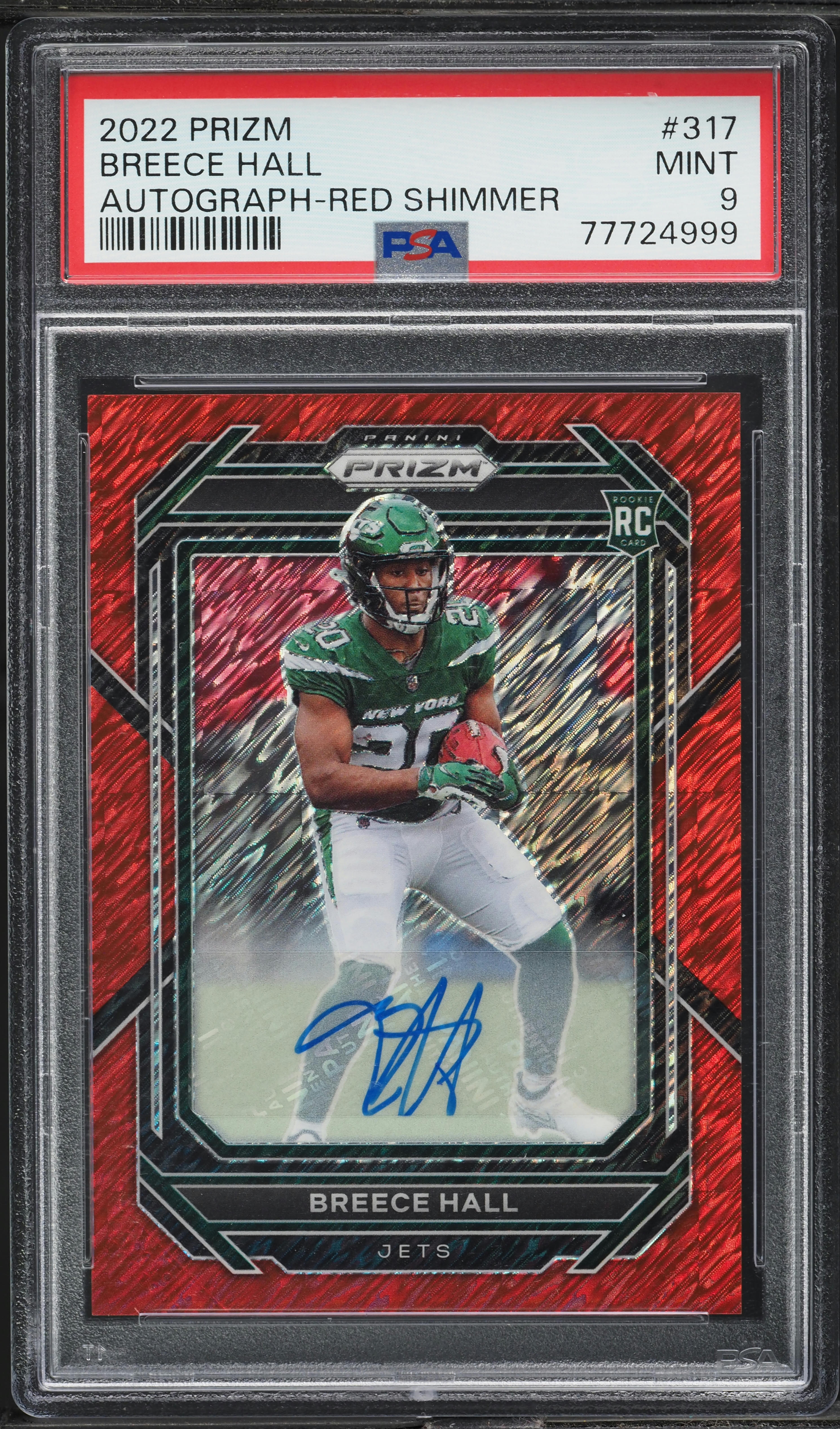 2022 Panini Prizm Red Shimmer Breece Hall ROOKIE AUTO /35 #317 PSA